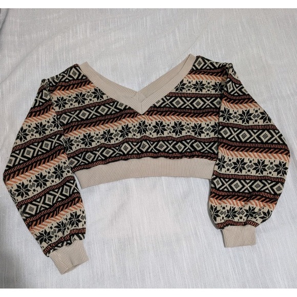 Zaful Sweaters - ZAFUL‎ Cropped Fair Isle Sweater Cottagecore Womens M V-Neck Knit Crop Top NWOT